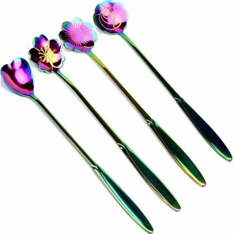 Kaffeelöffel Blumenlöffel-Set, wiederverwendbare Edelstahl-Teelöffel, Rührlöffel, Kaffeelöffel, Eislöffel, Geschirr für Tee, 4er-Set – Stil