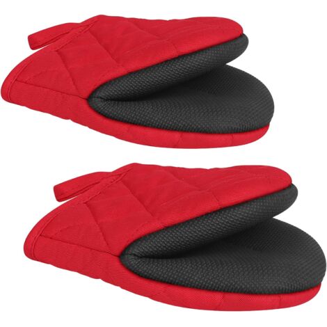 Paar kurze Ofenhandschuhe aus Silikon, hitzebeständig bis 500 Grad, rutschfeste Oberflächen und Aufhängeschlaufe, Handschuhe zum Backen, Grillen, maschinenwaschbar (1/5)