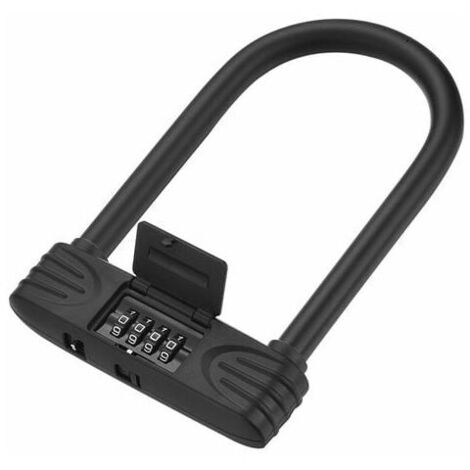 U-förmiges Fahrradschloss, 4-stelliges Kombinationsfahrradschloss, zurücksetzbares Zahlenschloss für Fahrrad/Roller/Motorrad/Fahrrad/Tor, 1 Stück, Schwarz, 19,8 x 14,5 cm (1/3)