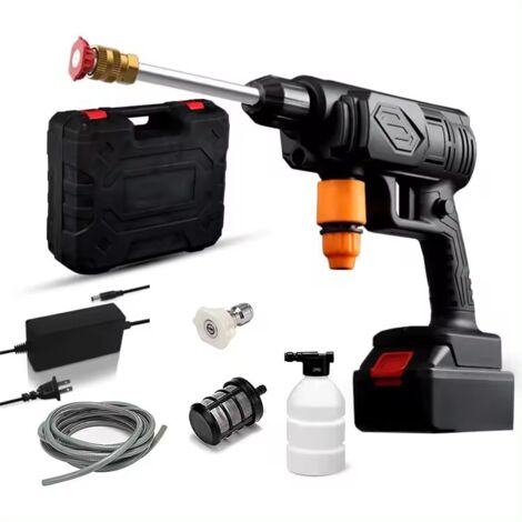 Akku-Hochdruckreinigerpistole mit verstellbarem Strahl und 2 wiederaufladbaren 48-V-8000-mAh-Akkus, 50-PSI-Hochdruckreiniger, 3-m-Schlauch und praktischer Koffer
