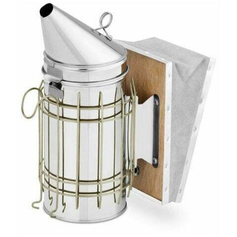 Bienenraucher mit Blasebalg für die Bienenzucht, Edelstahl und Leder, groß – Braun
