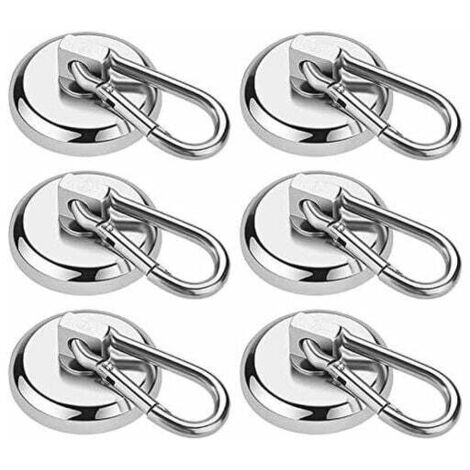 Magnethaken, 6 Stück, 27 kg, superstarker Neodym-Magnet mit abnehmbarem Karabinerhaken, robuste Magnethaken für Küche, Grill, Geldbörsen, Büro