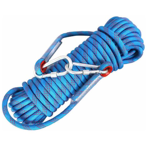 Kletterseil 8 mm 10 m mit 2 Karabinern, Kletterseil, Bergsteigen, Rettungsseil, Feuerleiter, Klaue, Beschneiden, Camping, Angeln, Magnet im Freien – Blau