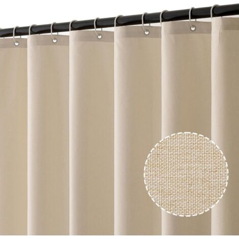 Strukturierter Leinen-Duschvorhang 150x180 cm Hellbeige - Luxushotel Strapazierfähig, Wasserdicht, Anti-Schimmel, Waschbar für Badezimmer mit 8 Ringen