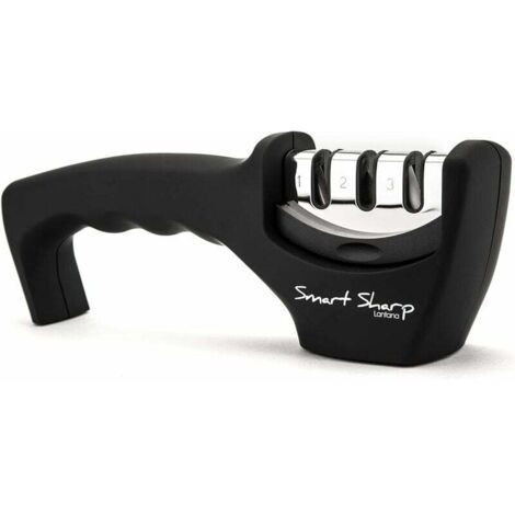 Smart Sharp 3-stufiger Schärfer – für Küchenmesser – professionelles Ergebnis/ergonomisches Design – Keramikstein/Wolframkarbid/Diamant – Schwarz/Chrom-Finish