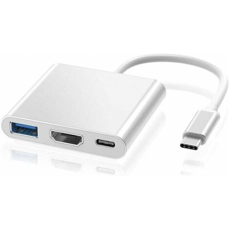 USB-C-auf-HDMI-4K-Adapter, Typ-C-Hub-auf-HDMI-Adapter-Konverter mit USB-3.0-Anschluss und USB-C-Ladeanschluss, kompatibel mit MacBook Pro, Google Chromebook, HP, S8/S9+ (1/5)