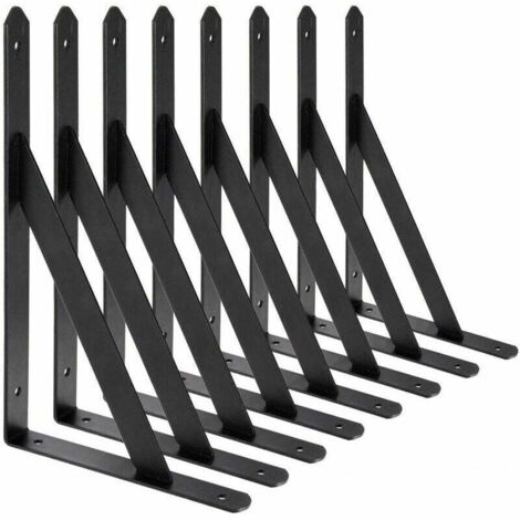 Wandregalhalterungen, 8 Stück 90-Grad-Dreieckshalterungen aus Stahl, 200 mm x 120 mm Regalhalterungen, Eckstrebenstütze (schwarz) (1/5)