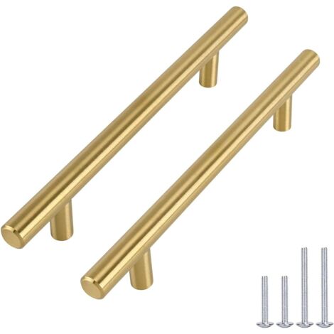 5er-Set goldene Möbelgriffe, Messing-Möbelgriff, goldener Griff -LS201GD160, gebürstetes Messing, goldener Küchenschrankgriff aus Edelstahl, Achsabstand 160 mm