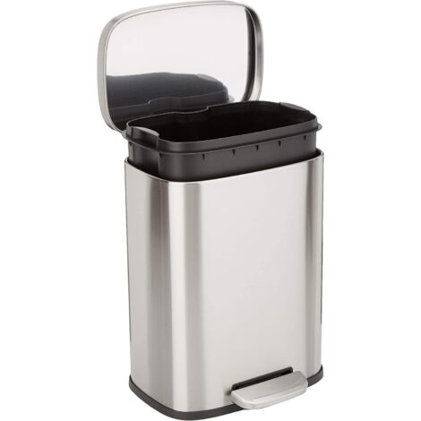 Rechteckiger, schmutzabweisender Treteimer für Badezimmer, Schlafzimmer oder Wohnzimmer, Soft-Close, gebürsteter Edelstahl, 12 l, Satin-Nickel-Finish, 29 x 25 x 38 cm (L x B x H)