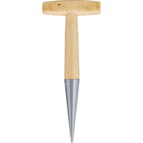 Blumenzwiebelpflanzer mit Stahlspitze, 28 cm – Handpflanzer mit massivem Holzgriff – Gartengerät für Erwachsene, Braun (1/4)