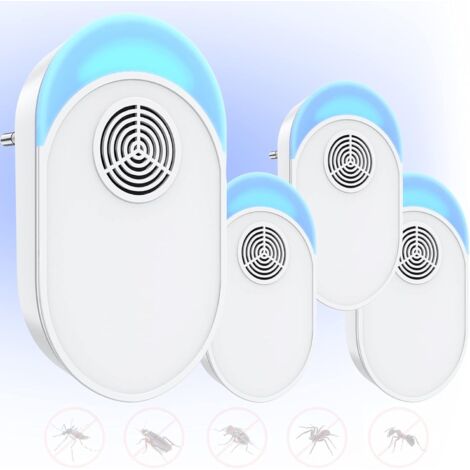 Ultraschall-Mückenabwehr, Mäuse-Fliegenfänger, 4er-Pack, wirksames Abwehrgerät zur Abwehr von Ratten, Spinnen, Mäusen, Kakerlaken, weiß