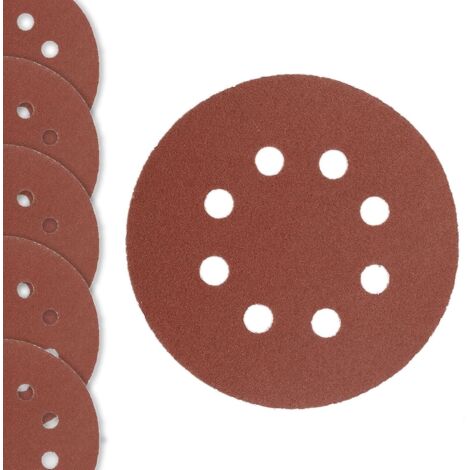 50 dischi abrasivi con grana 120, 12,7 cm, con gancio e anello, 8 fori, carta vetrata assortiti per levigatrice orbitale casuale