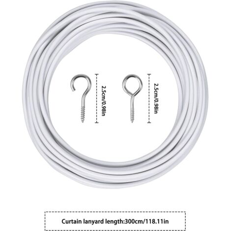 Kit Filo Per Tende Da 3 M Con 6 Paia Di Ganci E Occhielli - PVC E Acciaio - Per Appendere Veli E Tende Leggere - 2