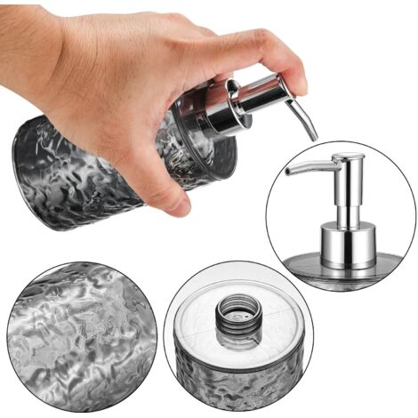 Dispenser Sapone Liquido 400 Ml Grigio Con Imbuto – Design Onde D'Acqua In Plastica Infrangibile Per Bagno E Cucina