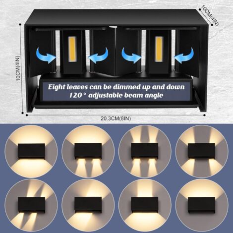 Applique LED Da Parete Interno/Esterno IP65 - 4W Regolabile Su E Giù - Luce Calda Per Giardino, Balcone, Soggiorno