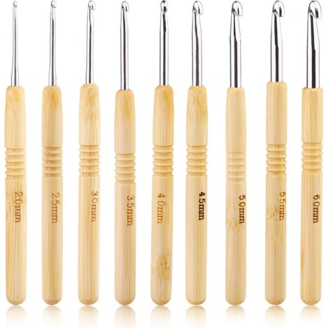 Set Uncinetti Ergonomici In Legno E Alluminio 9 Misure (2-6 Mm) - Ideali Per Artrite E Principianti