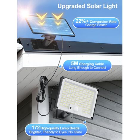 Delaveek Luce Solare LED Esterno con Sensore di Movimento, 224LED/3Modes/IP65, 2