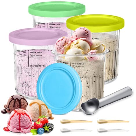 4 Contenitori Per Gelato Ninja Creami 24OZ - Con Coperchi E Cucchiai - Per Macchina Gelato Serie NC300, CN301