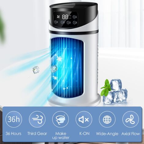 Condizionatore Portatile Silenzioso, Mini Ventilatore Raffreddatore A LED Con 3 Velocità, Ricaricabile, Senza Fili, Compatto Per Casa E Viaggi, Nero