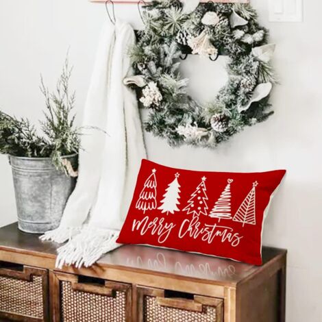 Yidaxing Federe Per Cuscino 45x45 Cm, Set Da 4, Tema Natale: Babbo Natale, Renna, Elfo E Scritte