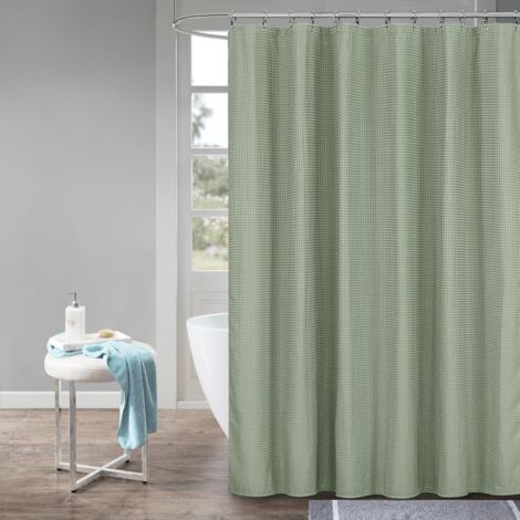 Tenda da doccia a nido d'ape, tenda da bagno in tessuto di poliestere, lavabile in lavatrice, con 12 ganci, tenda da bagno impermeabile, 180 x 180 cm (verde) (1/4)