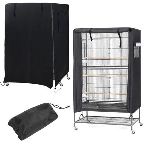 Copertura per gabbia per uccelli, impermeabile, lavabile, con finestra a rete e tasca portaoggetti leggera, copertura protettiva universale per gabbia per uccelli, 97x60x130 cm (nero)