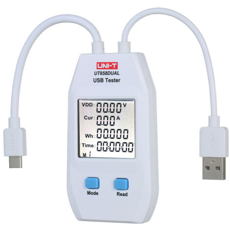 Misuratore di potenza USB LCD Tester USB Rilevatore Voltmetro Amperometro Tester di capacità di potenza digitale (UT658A), Doppia porta