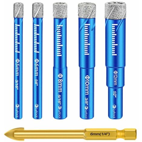 Set di punte per piastrelle con punta diamantata da 5,6,8,10,12 mm e punta per marmo da 6 mm, con gambo esagonale - Punta per ceramica per vetro, granito, marmo, quarzo[A+++]