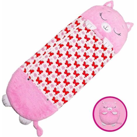 Sacco a pelo per bambini 2 in 1 con cuscino, morbido, confortevole, facile da trasportare, sacco a pelo per pisolino, per bambini di 3-6 anni,135x50cm
