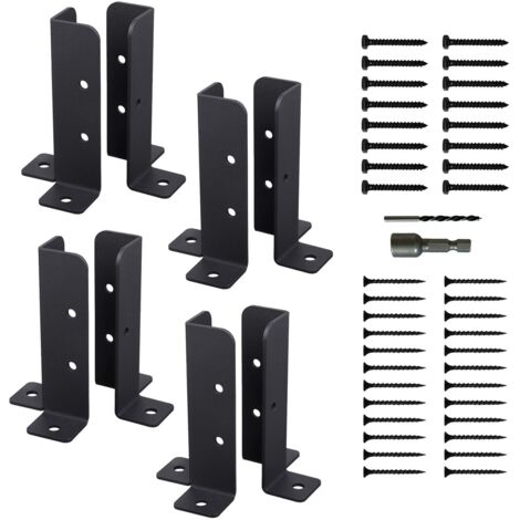 Staffe per pali di recinzione, confezione da 8, base regolabile con viti, staffa nera per pali di recinzione spessi, picchetti in legno, recinzione, pergola in metallo