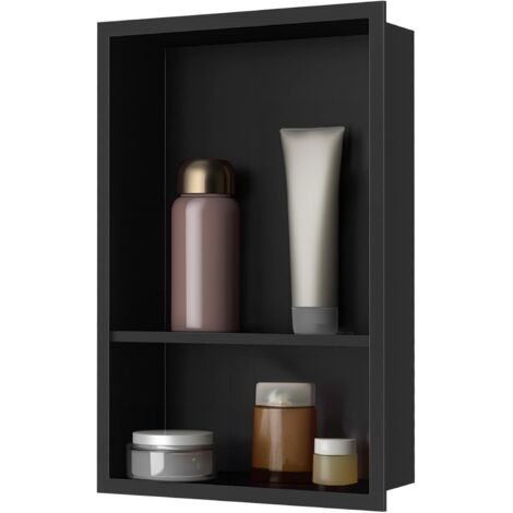 Nicchia per bagno, nicchia per doccia in acciaio inox, nicchia per doccia a doppio strato, nicchia per doccia incassata 33,3x48,5x10 cm, nera (1/5)