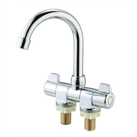 Rubinetto per camper pieghevole e girevole con due maniglie, rubinetto per montaggio a parete/su ponte, miscelatore acqua calda e fredda per camper, roulotte da viaggio