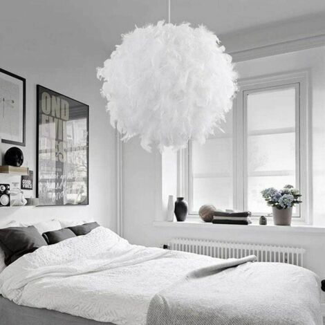 Lampadario industriale antico E27 Lampada a sospensione a piume globali, plafoniera moderna in stile nordico con paralume in piume Decorazione per la casa, soggiorno, sala da pranzo (S, bianco) Lampad