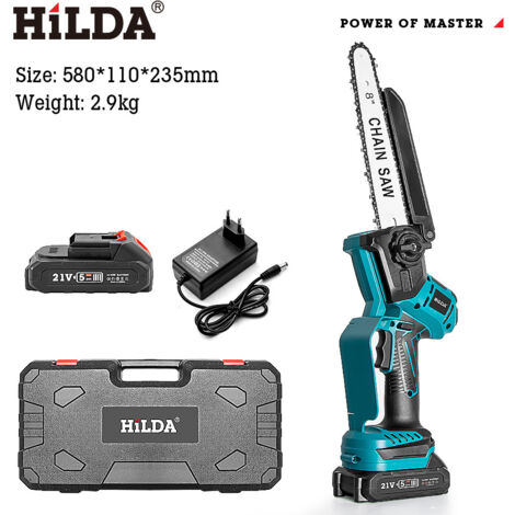 Mini motosega senza spazzole, 1 batteria da 2000 mAh, motosega a batteria con lubrificazione automatica, ideale per il taglio del legno, la potatura degli alberi e progetti fai da te.