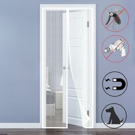 Zanzariera magnetica per finestre 120x250cm Tenda anti-mosche Porta personalizzata Nessuna perforazione per porta d'ingresso interna/patio/scorrevole, bianca (1/5)