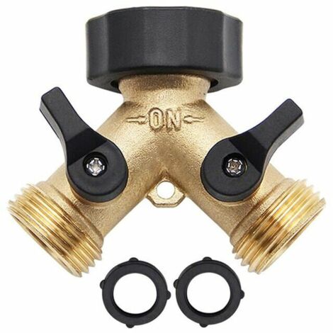 Sdoppiatore per tubo da giardino a 2 vie, sdoppiatore per rubinetto in ottone per carichi pesanti, adattatore per tubo da giardino, sdoppiatore a Y a 2 valvole con 2 guarnizioni in gomma extra (1/5)
