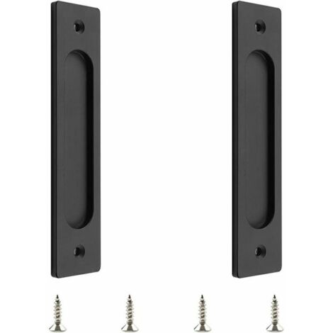 Maniglie per porte scorrevoli rettangolari da incasso in lega di alluminio nero opaco da 2 pezzi con viti di montaggio per porta scorrevole della stalla (1/5)