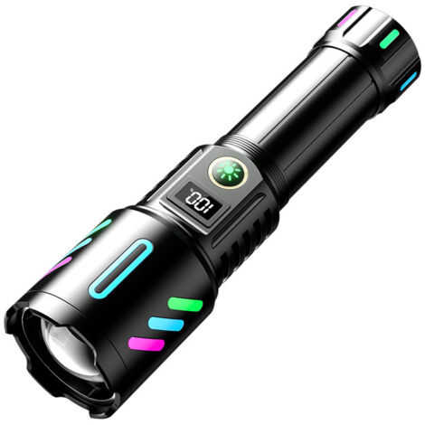 Torcia ad alta potenza, torce elettriche ad alta luminosità, torcia a LED super luminosa, ricaricabile con grandi luci laterali, regolabile, impermeabile, per emergenze, campeggio, escursionismo