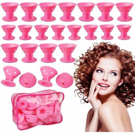 Bigodini in silicone, 40 pezzi Bigodini in silicone Non richiedono calore, Bigodini in silicone per diversi tipi di capelli Bigodini senza calore Facili da usare (rosa)