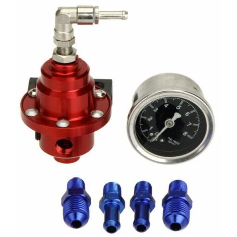 Regolatore di pressione del carburante regolabile universale in lega di alluminio FPR con manometro della pressione del carburante per auto (rosso)