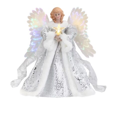 Statuetta di angelo fata decorazione albero di Natale, albero di Natale di angelo peluche in flanella bianco e oro per giocattoli, esposizione, decorazione, regalo, festa (1/5)