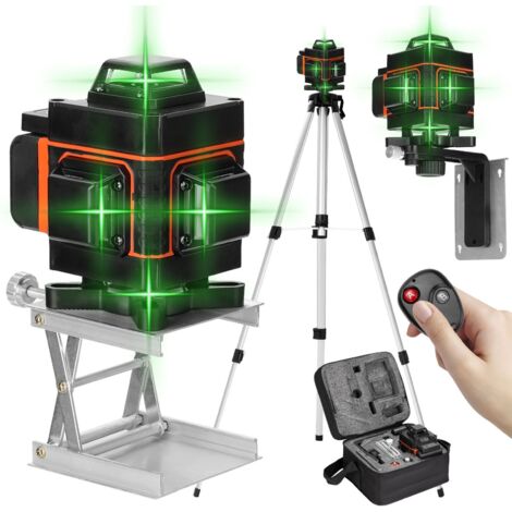 Livella laser, strumento di livellamento verticale orizzontale a 16 linee 4D a 360° con funzione di autolivellamento con treppiede da 1,2 m, 2 batterie, montaggio a parete