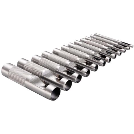 Set di 12 punzoni cavi, punzoni rotondi, utensili da taglio per punzoni in pelle per cinture, gomma, cartone, guarnizioni, plastica, carta, cinturini per orologi da 1/8" a 3/4" (3 mm - 19 mm)
