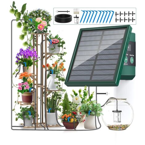 Sistema di irrigazione solare per giardino, balcone, sistema di irrigazione automatico per esterni/interni, sistema di irrigazione fai da te per giardino, tubo antisifone e tubo di irrigazione a gocci