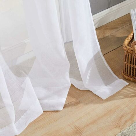 Tende semitrasparenti bianche per camera da letto, soggiorno, lino strutturato, trattamento della finestra, lunghezza 137.2 cm, filtraggio della luce, 132.1 cmx2 pannelli, con occhielli superiori