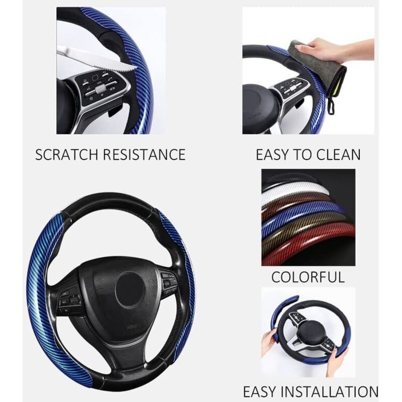 Universal 38cm Red Carbon Fiber Look Steering Wheel Cover – 2-Piece, Anti-Slip & Quick Release
