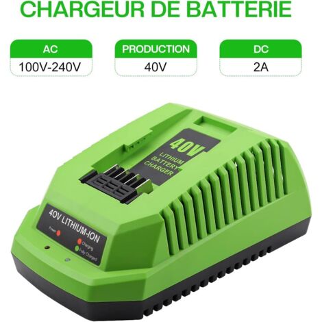 Chargeur 40V 2A Compatible Greenworks G40C – Pour Batteries Série 40V Greenworks, Charge Rapide Et Sécurisée