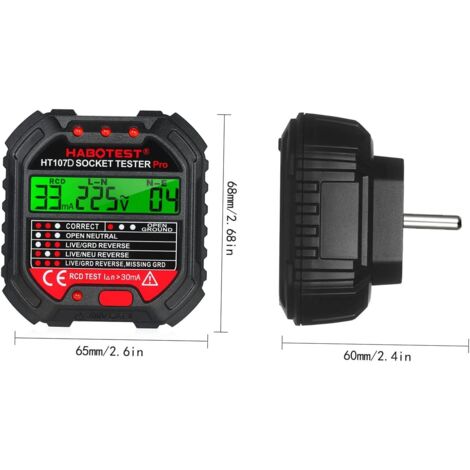 Comprobador de tomacorrientes GFCI con pantalla de voltaje, comprobador