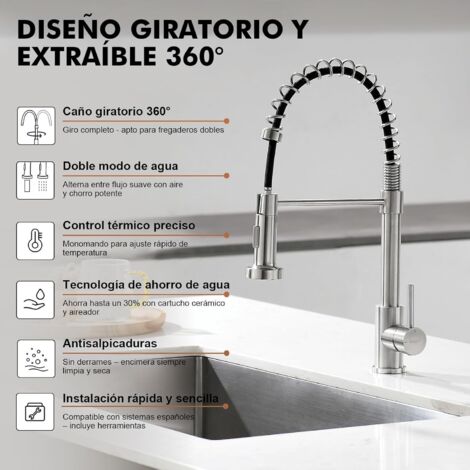 Grifo De Cocina Con Caño Giratorio De 360 Grados Montado En La