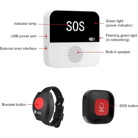 SINGCALL Botón De Emergencia WiFi Para Ancianos: Sistema SOS Con Alarma En Tu Móvil Y Receptor De 100dB | Cuidado De Mayores A Distancia